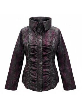 Womens Ruched Jacket Size Large Metallic Purple & Black Picadilly Fashions
